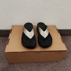 Brand New Crocs Wedge Sandals – Black & Silver Glitter